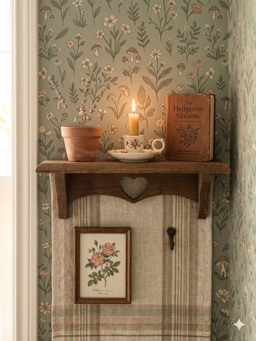 Tiny Wood Wall Shelf with Heart Accent